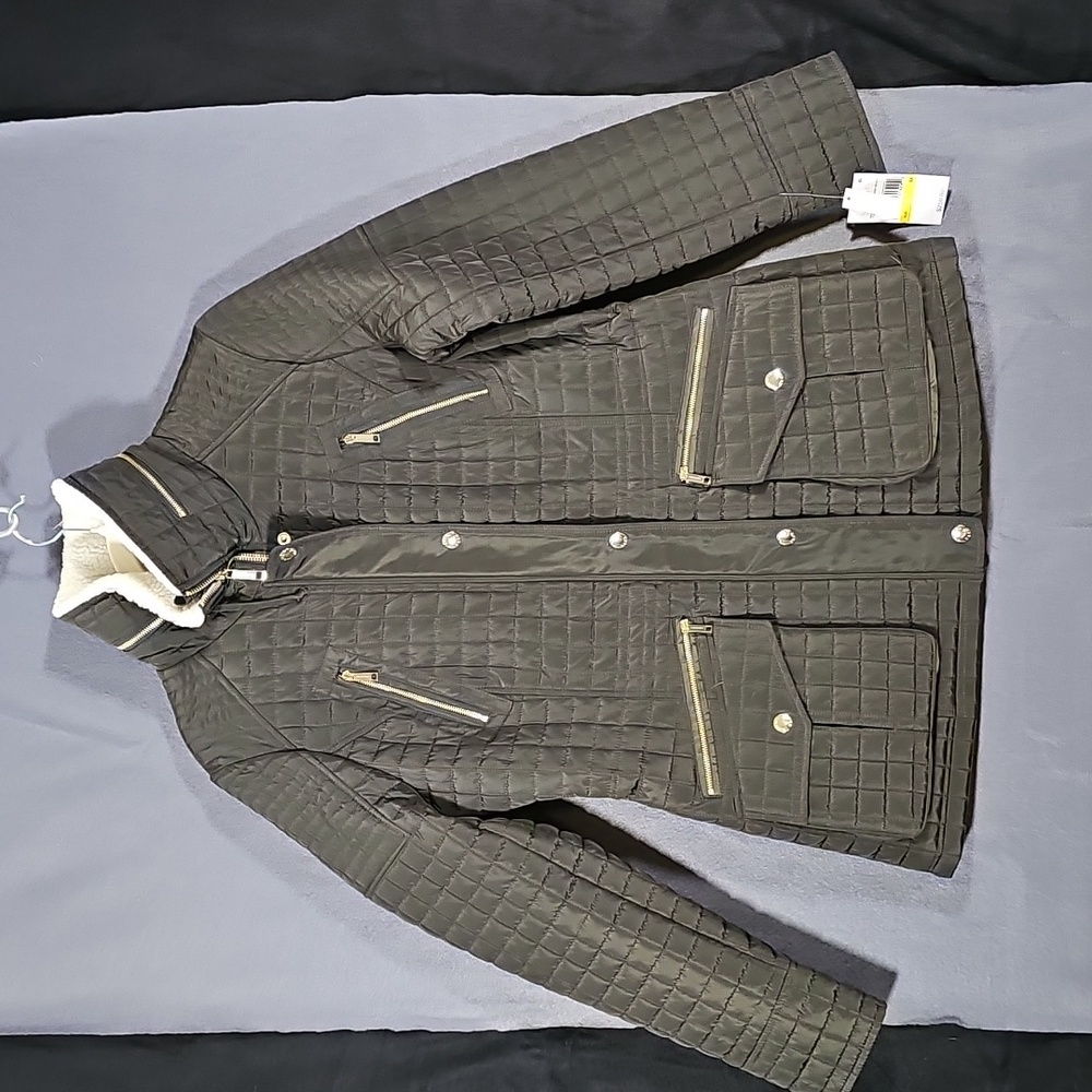 MICHAEL Michael Kors Green Utility Jacket Structured Collar